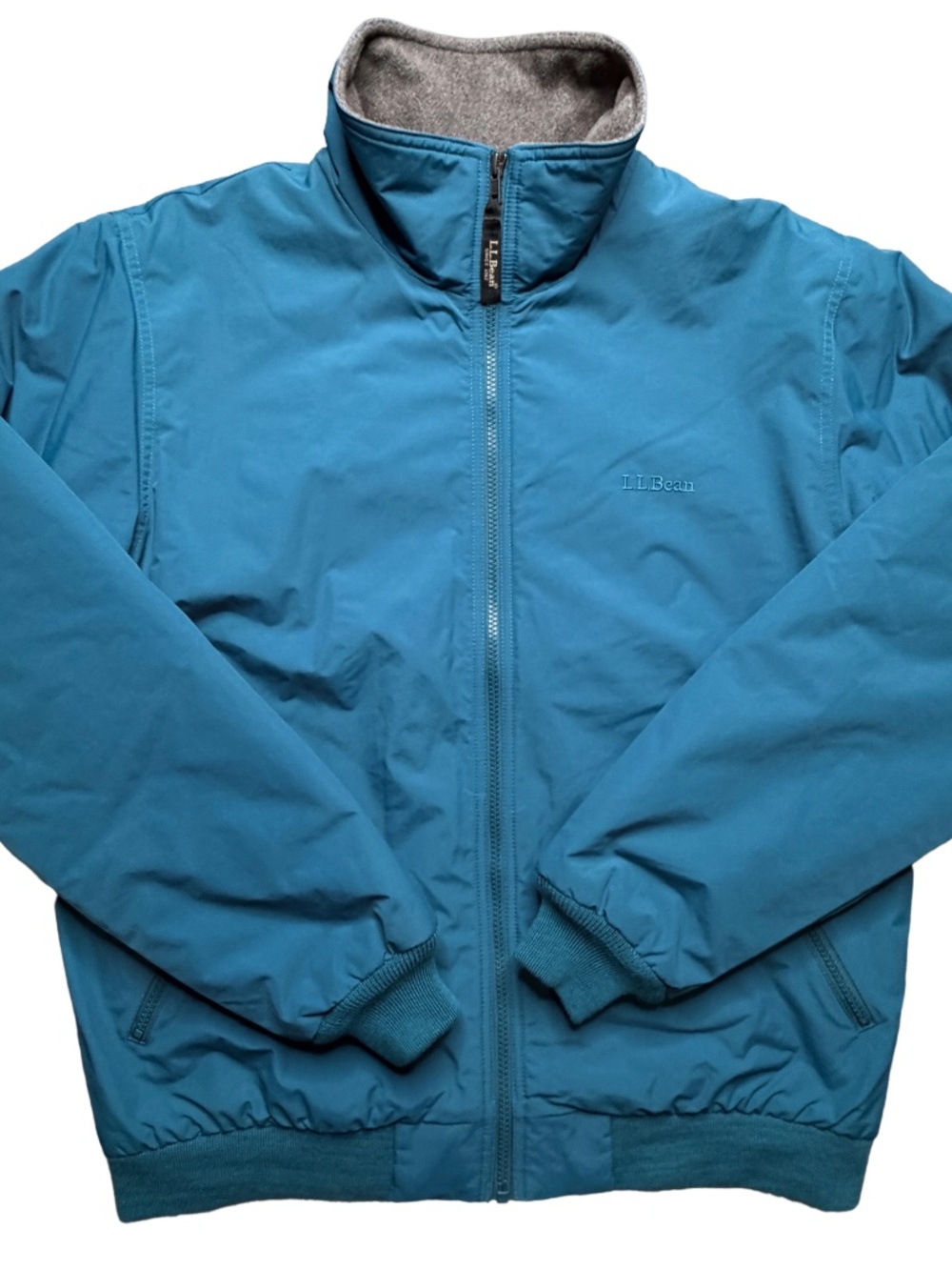 L.L.Bean Warm-Up Jacket Mens M Teal Blue Fleece Lined Bomber 205107